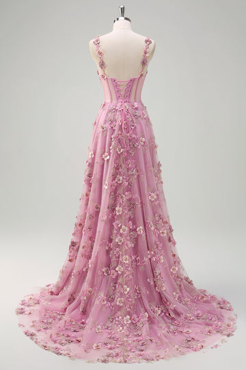 Taro Purple A-Line Off The Shoulder Applique Vestido de Fiesta Largo con Abertura